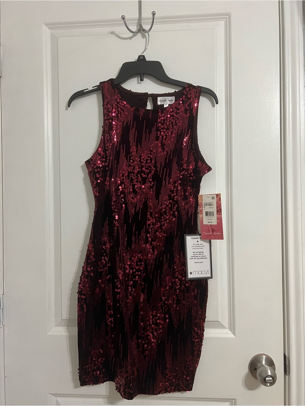 Emerald Sundae Burgundy Sequin Sleeveless Mini Dress